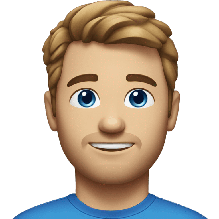 A head and shoulders shot of a 32 year old Caucasian man, with short brown hair,   with blue eyes wearing a t-shirt. emoji