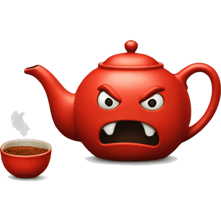 red teapot with a mean face emoji