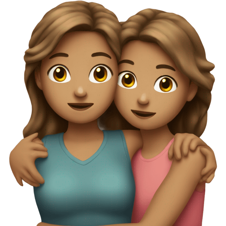 two friends (girls) hugging both have brown hair emoji