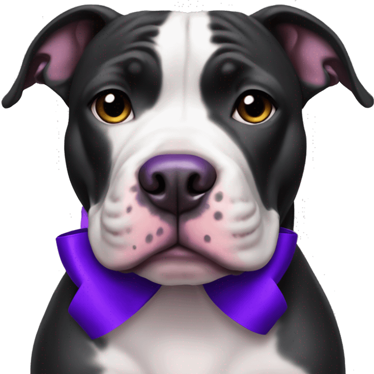 black and white pitbull with a purple bow emoji