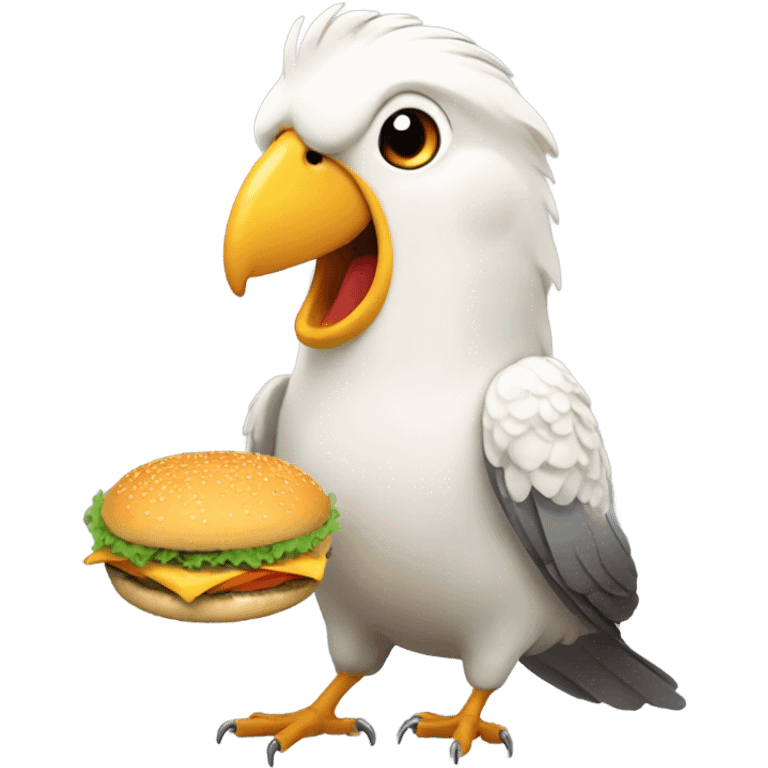 cockatiel bird holding burger emoji