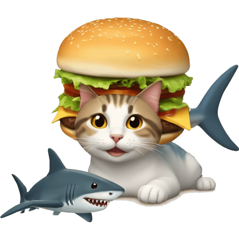 burger cat with shark pet emoji