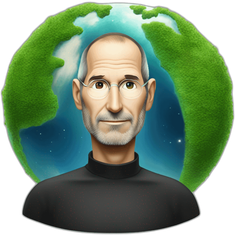 Steve jobs sentado encima del planeta tierra emoji