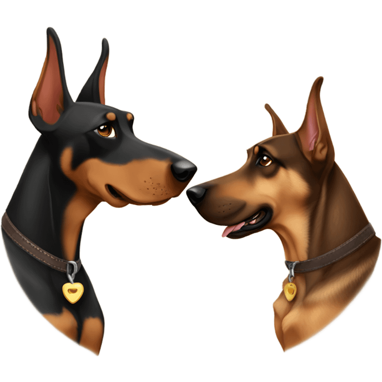 Brown Doberman and German Shepard saying good morning emoji