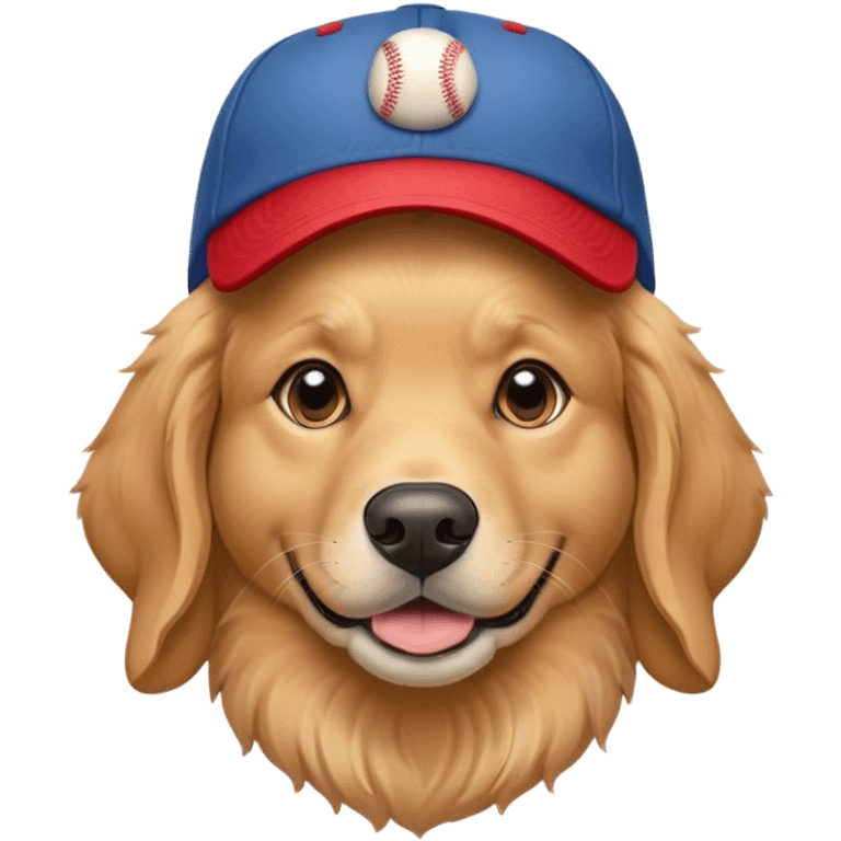 un cane di razza golden retriver con un cappello da baseball in teta emoji