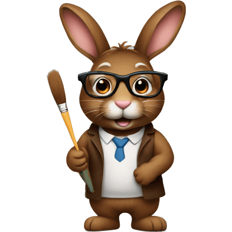 Brown bunny with a paintbrush and glasses  emoji