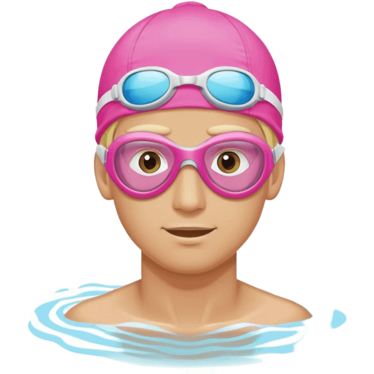 blond man swimmer with pink goggles and cap emoji