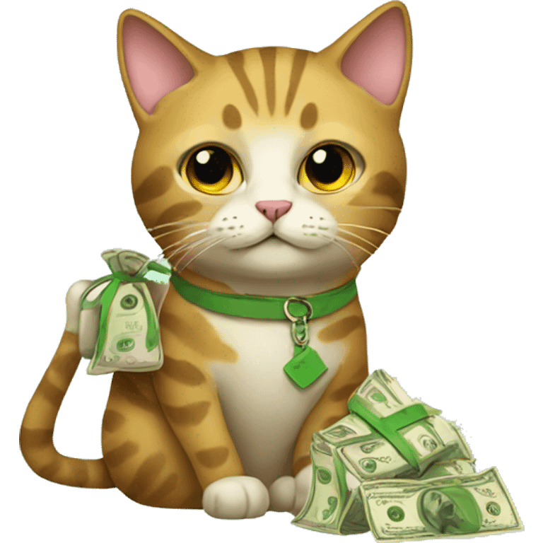 rich cat with a bag of money emoji