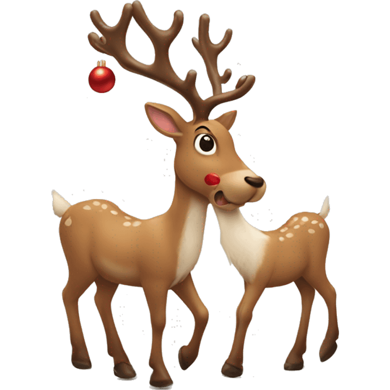 Christmas reindeer playing with other reindeer emoji