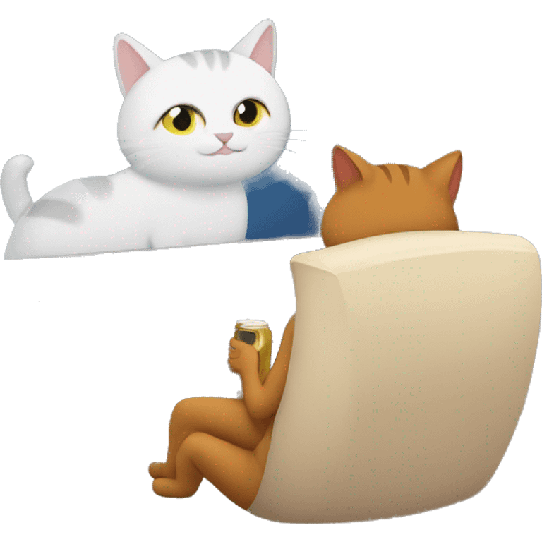 Cat cuddli g human watching tv together  emoji