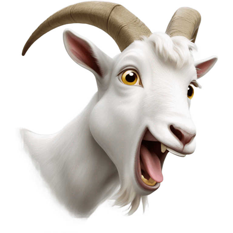 A white goat opening its mouth to yell in excitement emoji