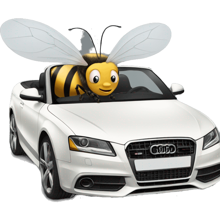 Bee driving inside of white Audi  emoji