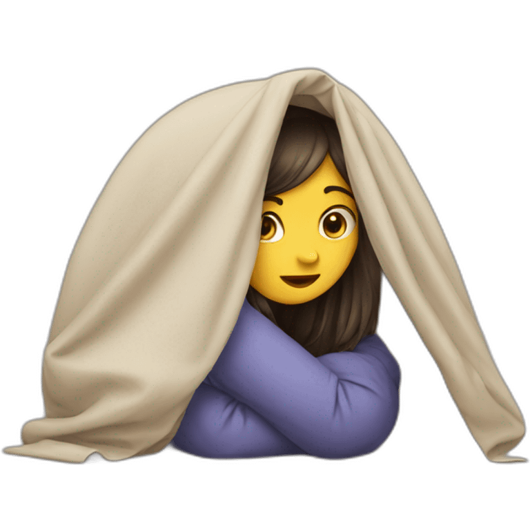 A girl hiding under a cover emoji