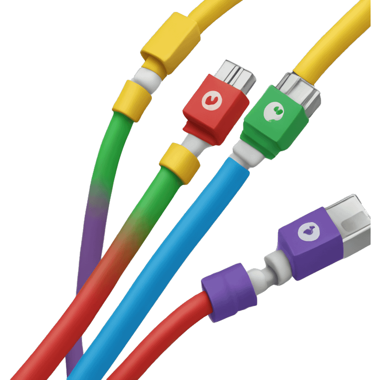 5 cables red, blue, green, yellow, purple emoji