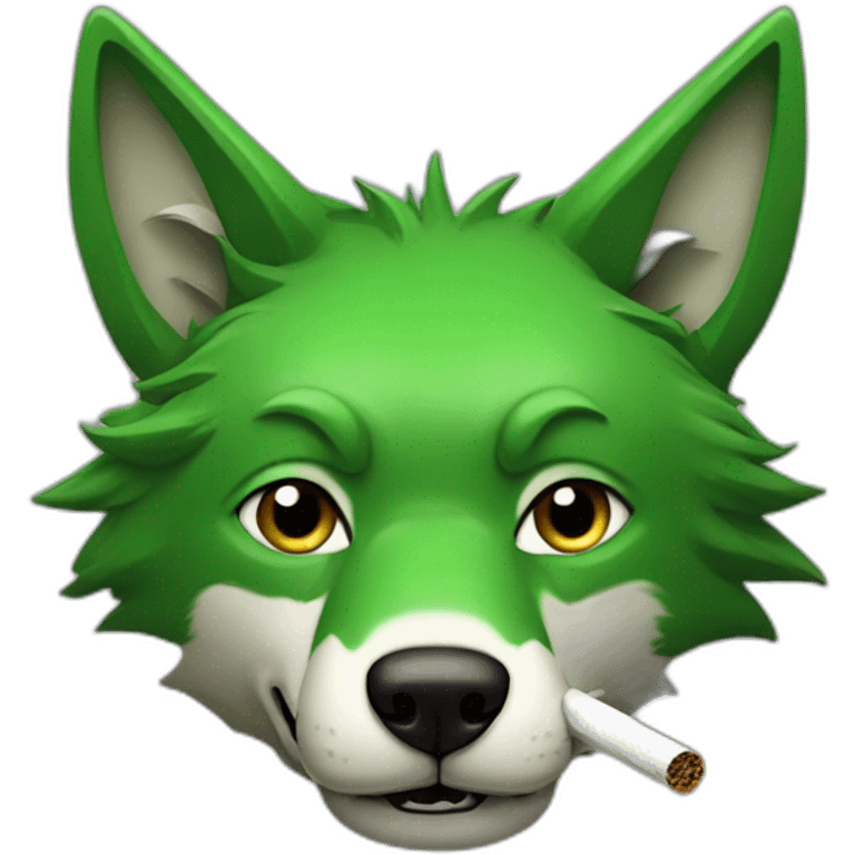 The green wolf's head is a cigarette in his teeth emoji