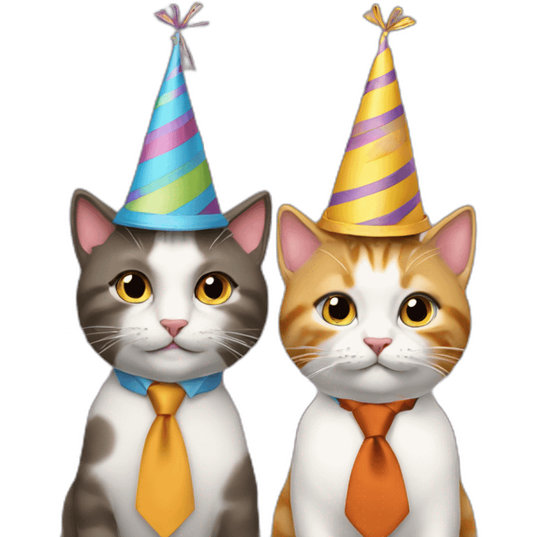 two cats in neckties wearing birthday hats emoji