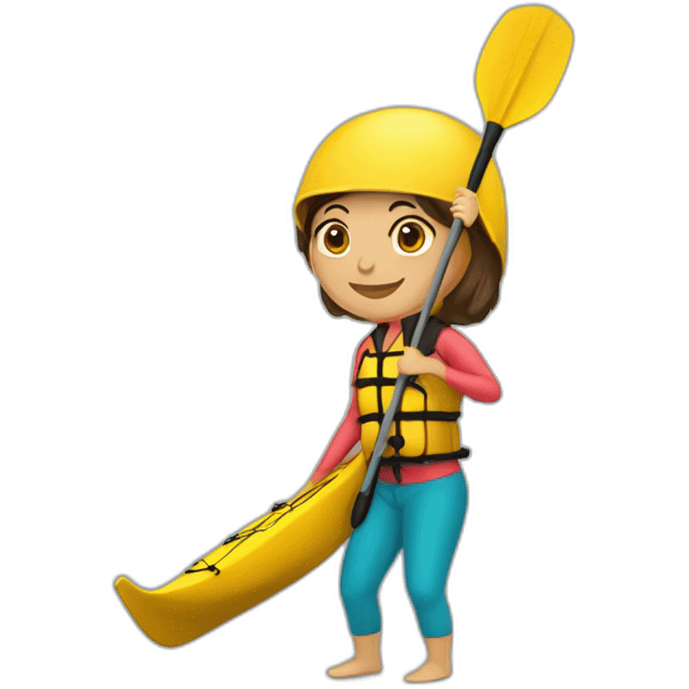 mujer delgada con casco en un kayak saludando emoji