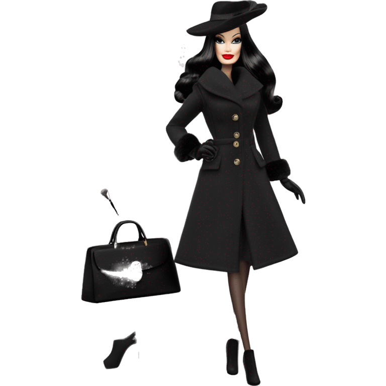 Fit Silkstone Dazzling Winter Barbie Morticia Addams .  Wearing coat gloves boots hat emoji