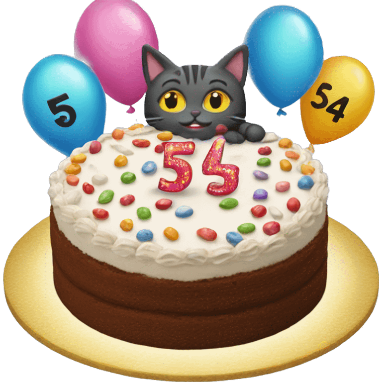 Birthday cake with numbers 5 4 and a two cat in the background emoji