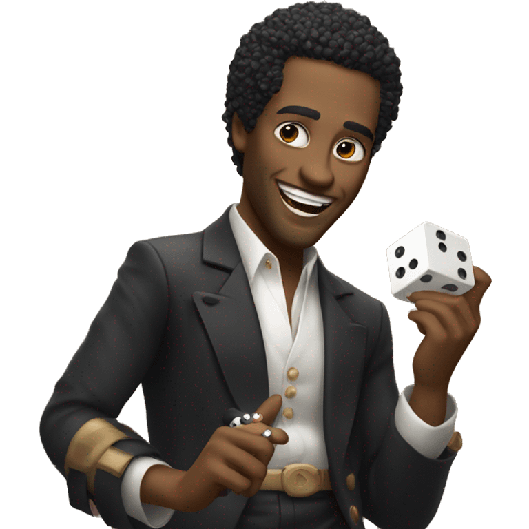 singer FloRida holding a dice and smiling to your face emoji