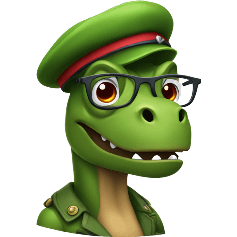 Angry Green Trex wearing red beret and eyeglasses  emoji