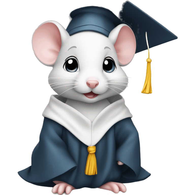 Cute little white mouse in graduation cap and gown emoji