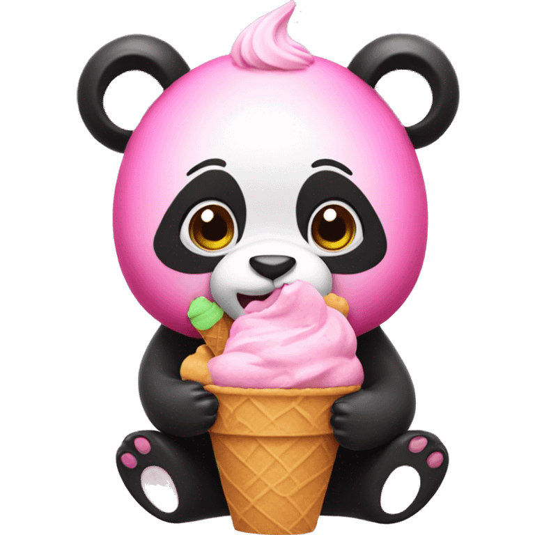 Pink panda eating ice cream emoji