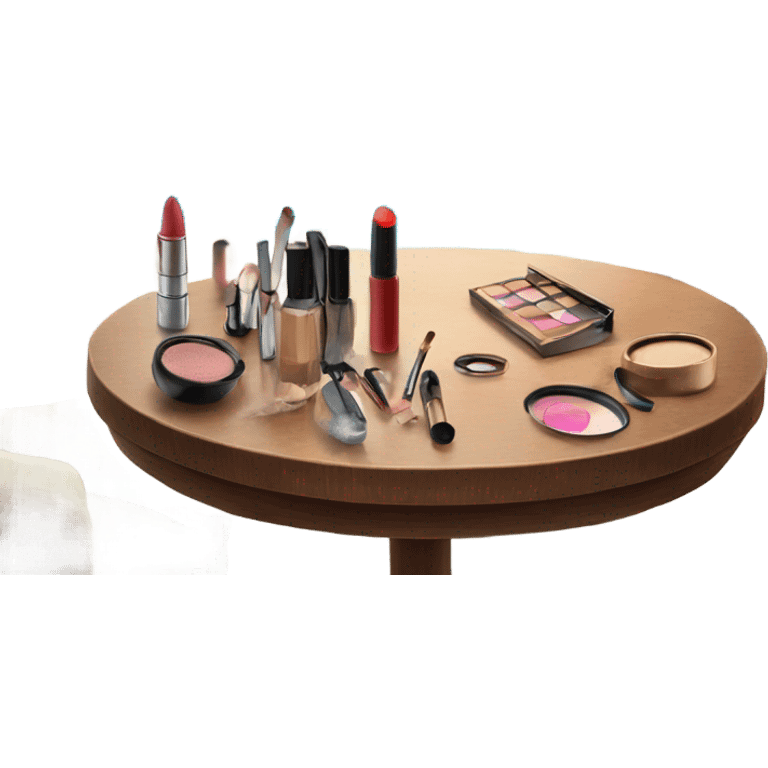 Table with makeup on balcony with beach in the background  emoji