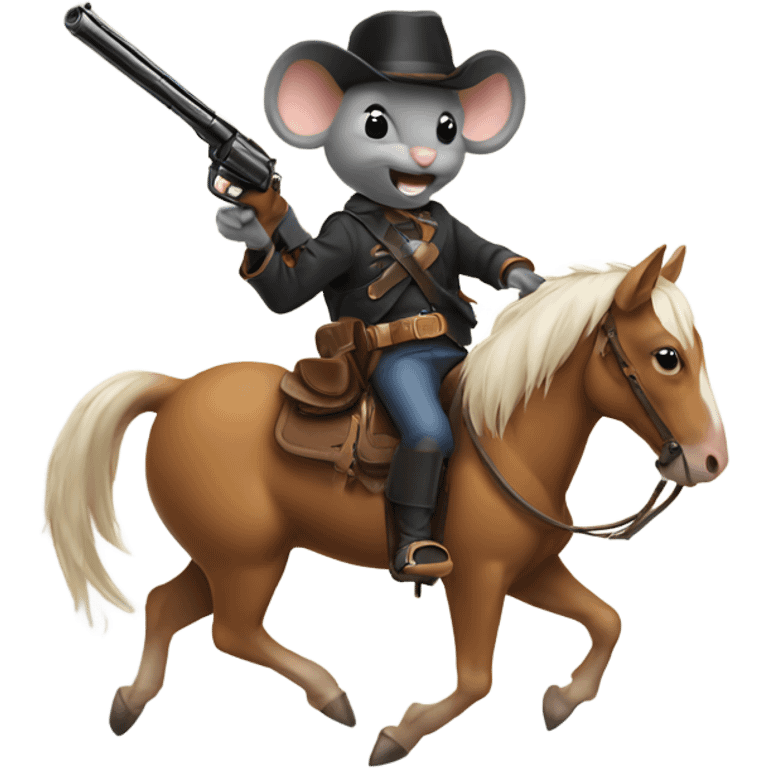 Mouse riding a horse carrying a gun emoji