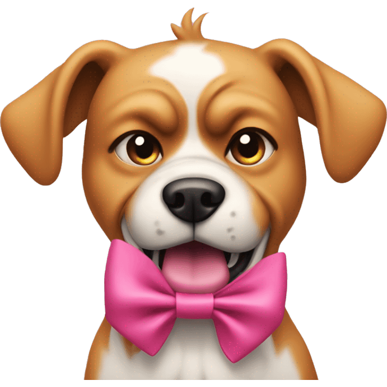 Angry dog wearing a pink coquette bow emoji