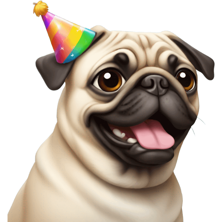 Pug wearing a birthday hat emoji