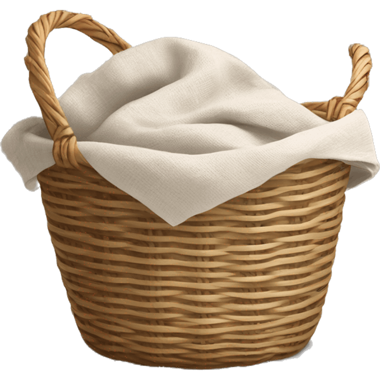 A woven light Brown basket with fresh washed linen emoji