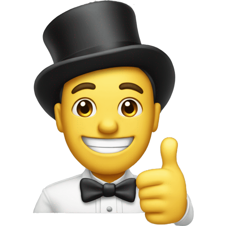 man with top hat smiling and putting thumbs up emoji