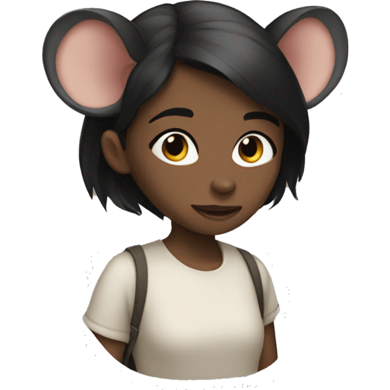 A girl with dark hair with a rat on her shoulder emoji