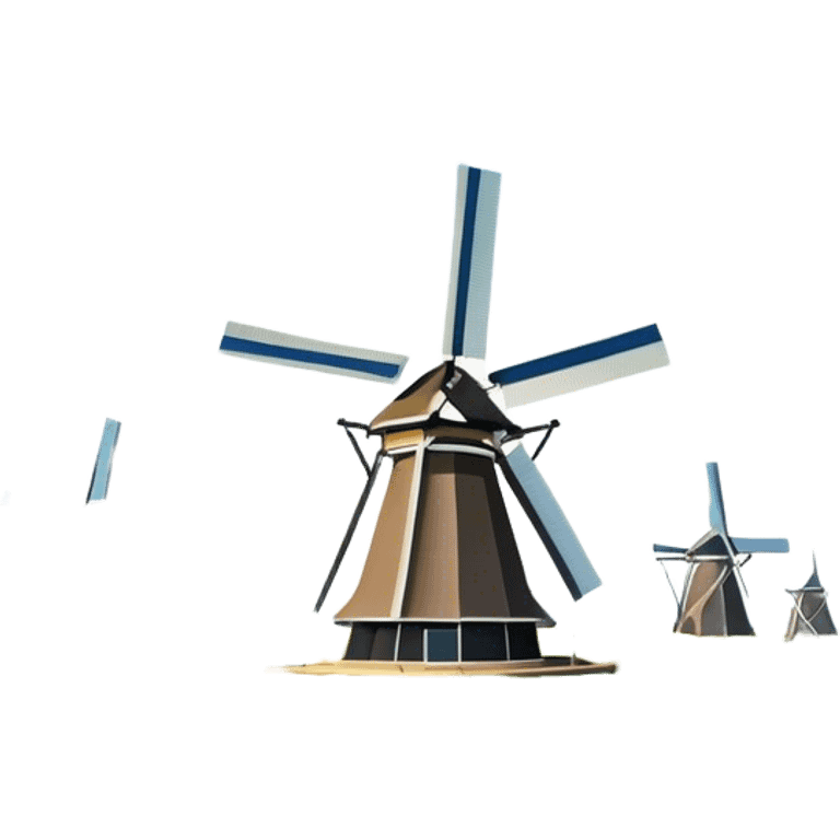 Cinematic Realistic Kinderdijk Windmills Landmark Emoji, showcasing traditional Dutch windmills aligned along a tranquil canal, with lush green fields, soft ripples in the water. emoji