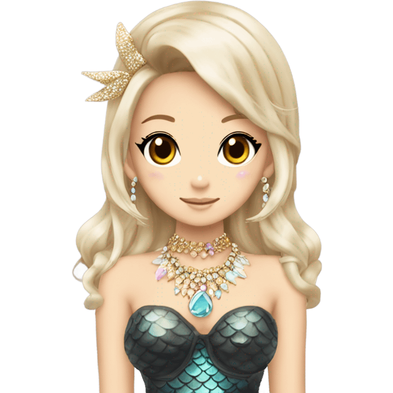 mermaid hime gyaru girl with pointy ears, jewerly emoji