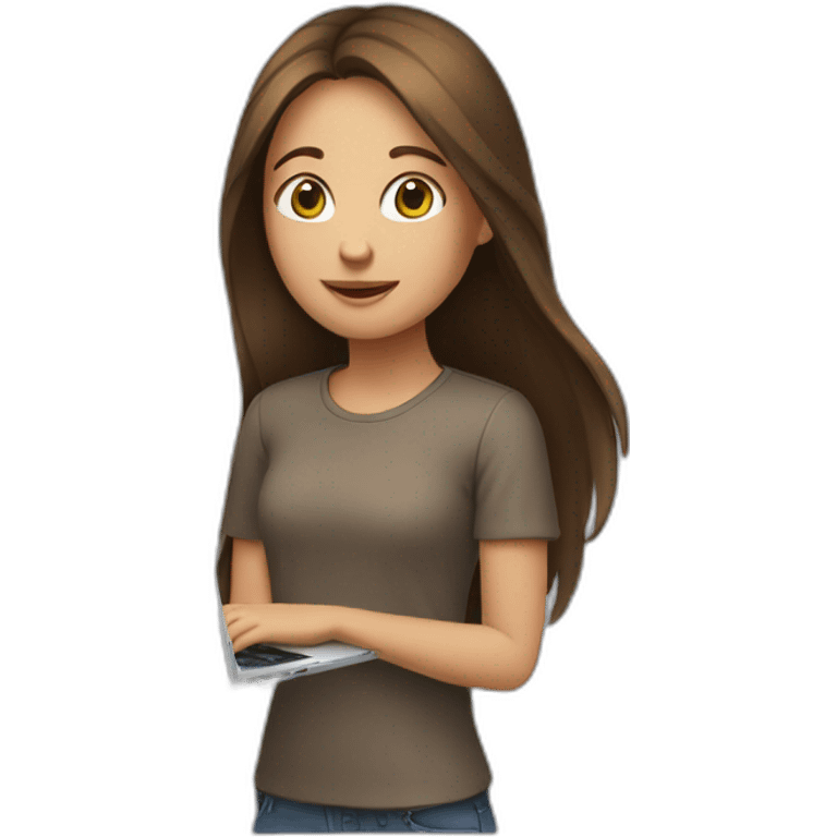 Girl with long brown hair and laptop emoji