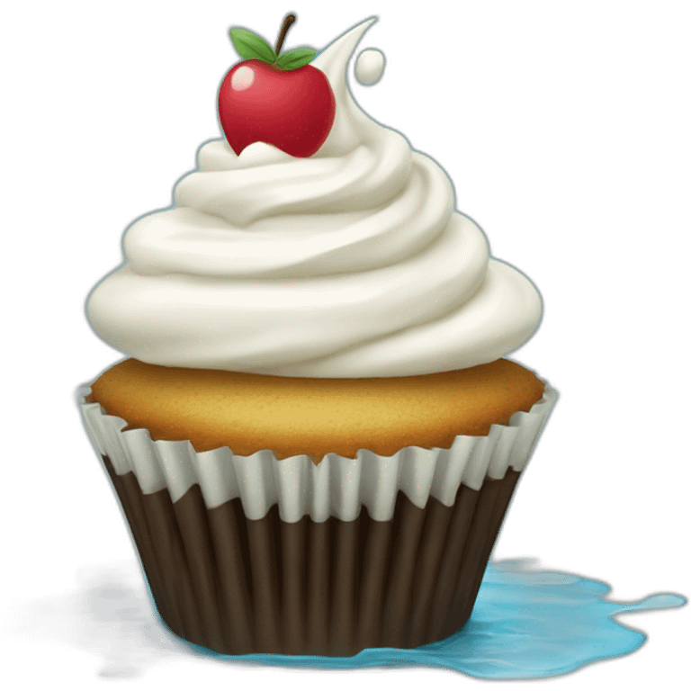 Un cupcake avec un verre d'eau au-dessus emoji