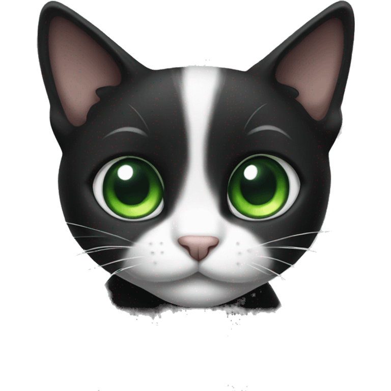 small tuxedo black and white cat with green eyes emoji