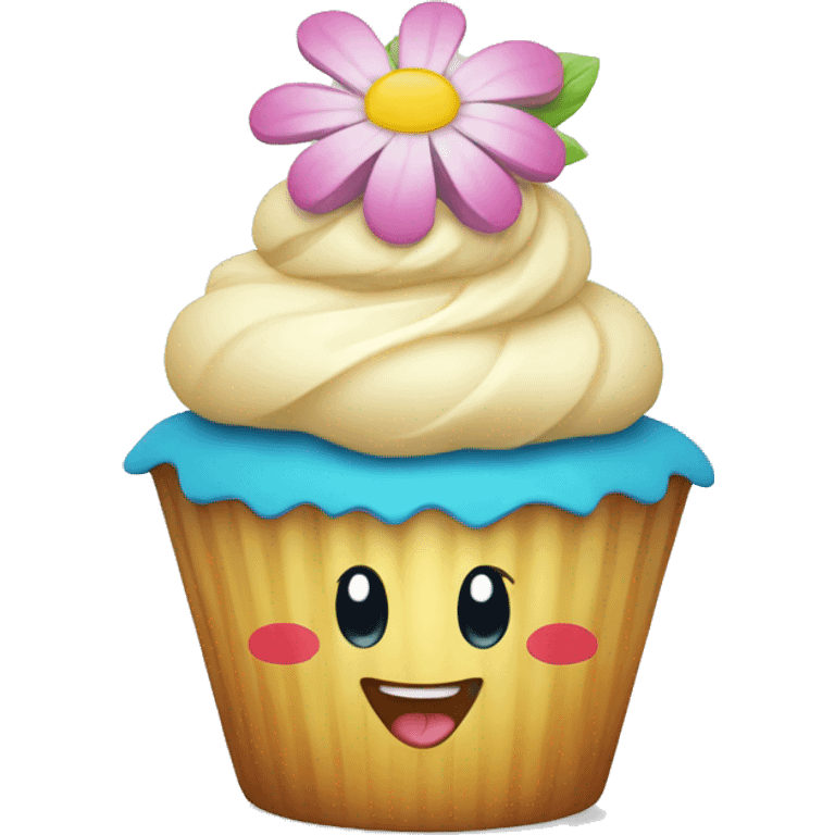 Happy cupcake with flowers on top  emoji