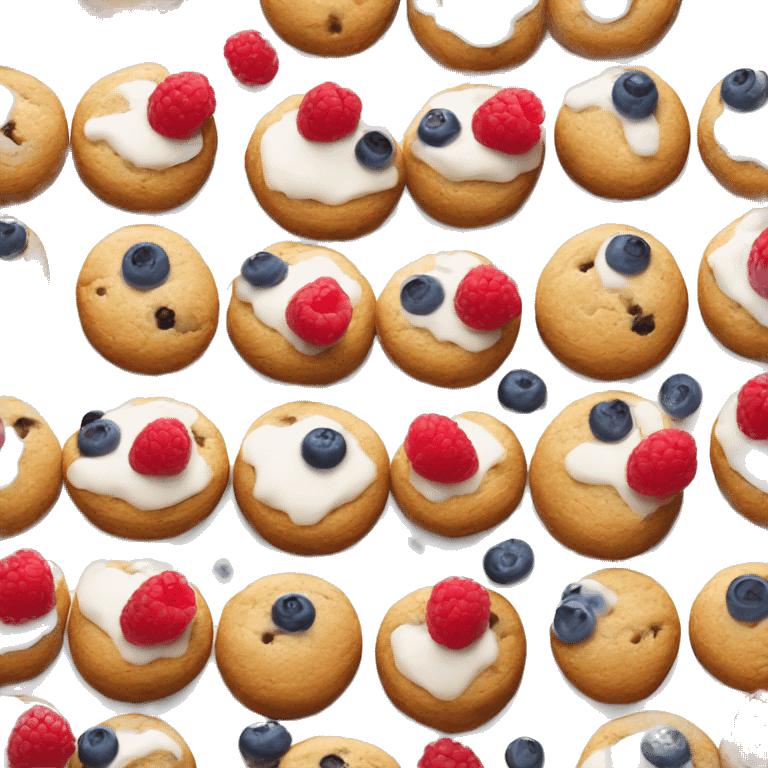 cookie with white cream and raspberries and blueberries on top emoji