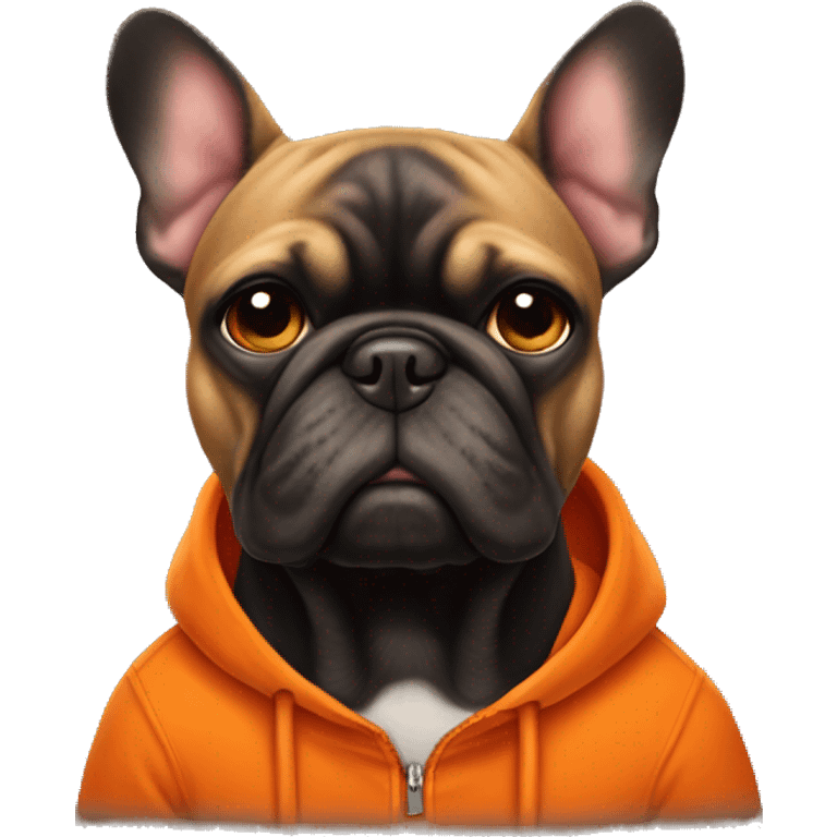 Black lil bouledogue wearing a orange sweat  emoji