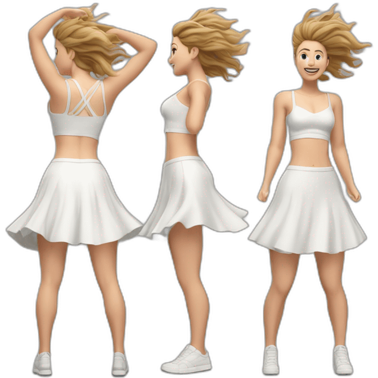 hyperrealistic-full-body-caucasian-curvy-beauty-jumping-white-skirt-back-and-front-views-strong-wind emoji