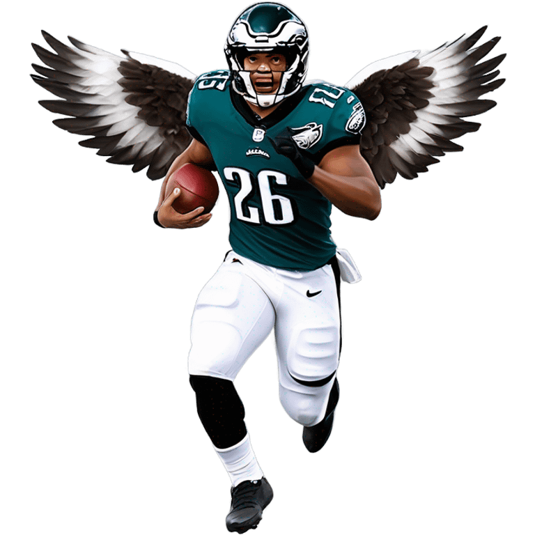 Philadelphia Eagles running back Saquon Barkley number 26 with eagle wings flying emoji