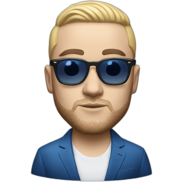 realism mac miller with a blonde comb over skin fade wearing a blue suit and sunglasses emoji