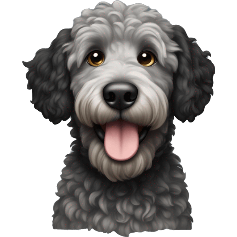 Black with gray golden doodle with black ears and brown muzzle  emoji