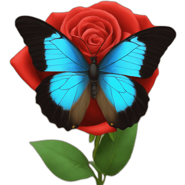 A blue butterfly on a Red rose emoji