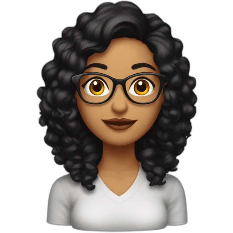 Mujer morena cabello negro liso con lentes emoji