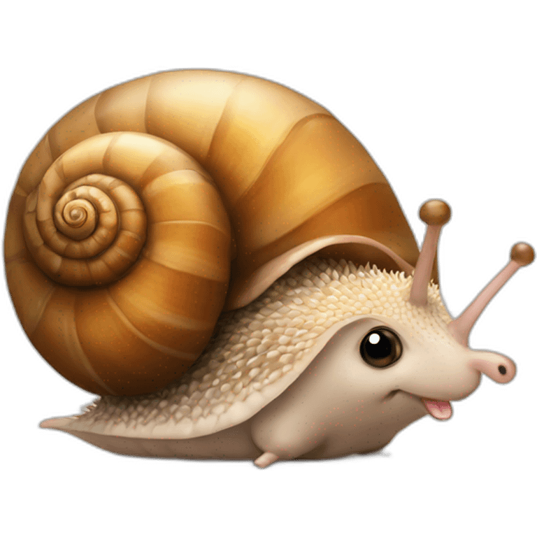 a cute snail with a friendly face kisses a cute hedgehog emoji