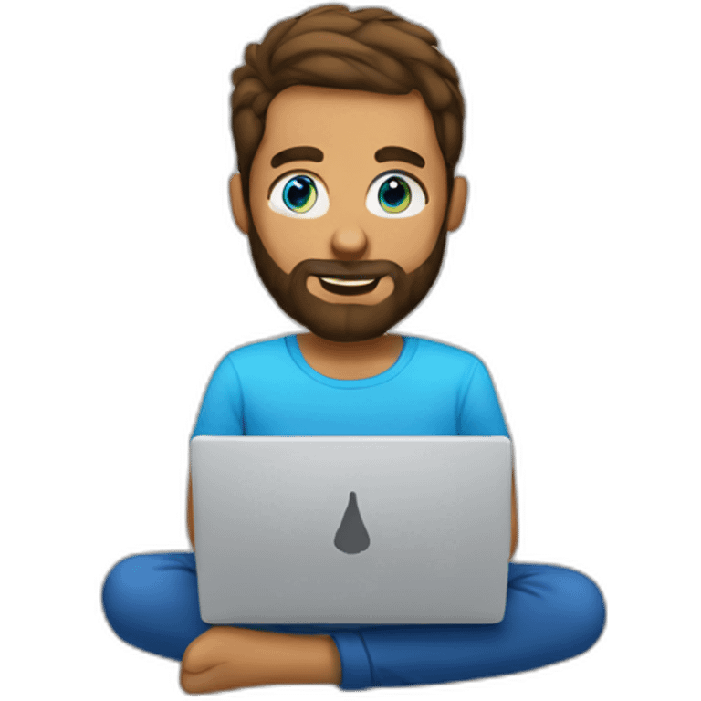 man with blue eyes bun and beard at a laptop emoji